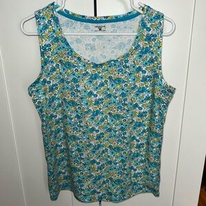 Jones New York Sport Turquoise Floral Sleevless Cottonblend Tank Top Size Medium